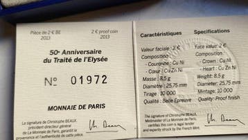 Frankrijk. 2 Euro 2013 Traité de LElysée Proof (Zonder, Postzegels en Munten