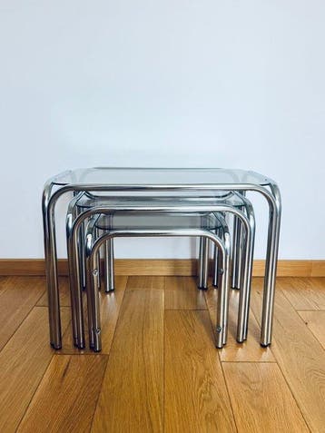 Tables gigognes - Chrome, Verre - Trois tables dappoint