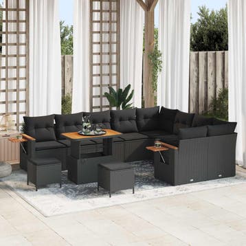 vidaXL Tuinbank Set 12 st Zwart poly rattan, Verzenden, Nieuw