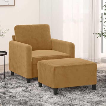 vidaXL Fauteuil met voetenbank / zetel 60 cm fluweel bruin, Verzenden, Nieuw