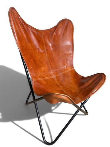 Fauteuil - Vlinderstoel - Leder, Metaal - Vlinderstoel -, Huis en Inrichting, Nieuw