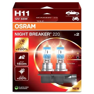 Osram H11 Night Breaker 220 +220% autolampen – 2 stuks, Verzenden