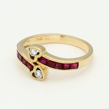 Bague - 18 carats Or jaune Diamant (Naturelle) - Robijn, Nieuw