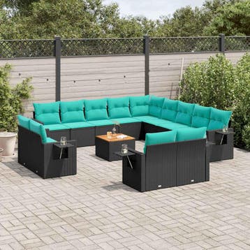 vidaXL 14-delige tuinbankset met kussens van zwart polyrotan, Verzenden