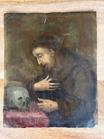 Schilderij op koper - Sint Franciscus van Assisi - Antiek -