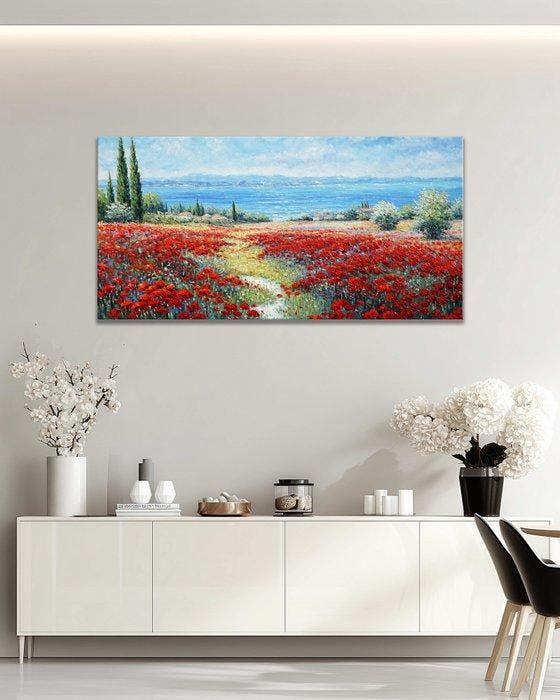 Stefano - Poppies by the Sea, Antiquités & Art, Art | Peinture | Moderne