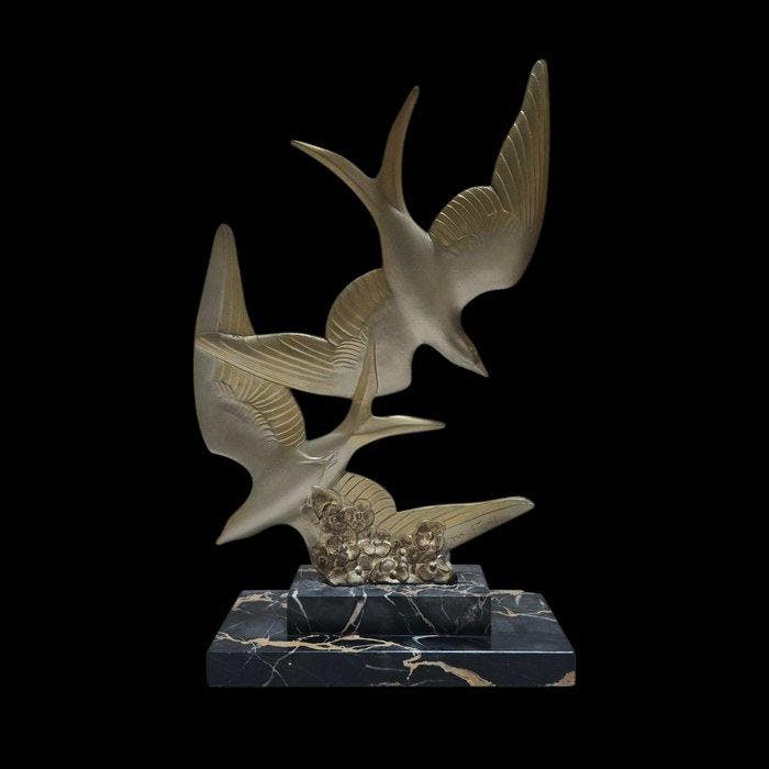 M.FONT - sculptuur, Oiseaux en vol - 32 cm - kunstbron,, Antiquités & Art, Art | Objets design