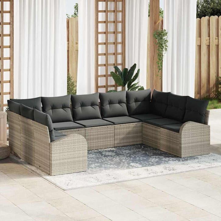 vidaXL Bankstel met kussen Lichtgrijs Poly Riet, Jardin & Terrasse, Ensembles de jardin, Envoi