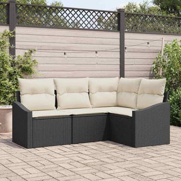 vidaXL Tuinbank Set 4 st Zwart en Wit poly rattan, Verzenden