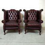 Chesterfield style - Fauteuil - Koningin Anne - Leder, Hout, Antiek en Kunst