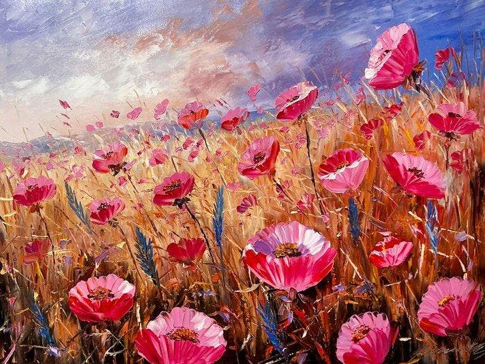 Yuni R. P - Amapolas en Resiliencia, Antiek en Kunst, Kunst | Schilderijen | Modern