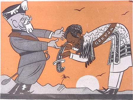 Spotprent over Abyssiniers die overlopen tot de Italiaans..., Antiek en Kunst, Kunst | Litho's en Zeefdrukken, Verzenden