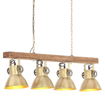 vidaXL Plafondlamp industrieel E27 mangohout messingkleurig, Huis en Inrichting, Verzenden, Nieuw