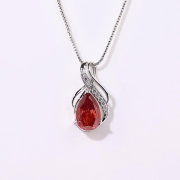 Pendentif - 14 carats Or blanc Rouge Diamant (Diamant de