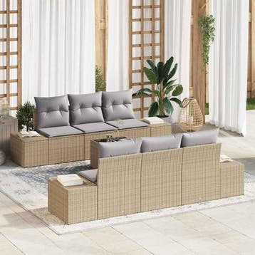 vidaXL Tuinbank Set 8 st Beige en Grijs poly rattan, Verzenden