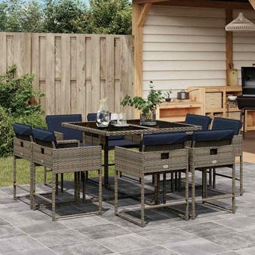 vidaXL 9-delige tuinset met kussens, grijs polyrotan, Tuin en Terras, Verzenden, Nieuw, Tuinset