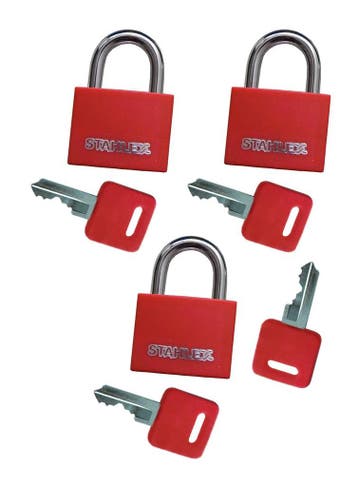 Set van 3 hangsloten (30 mm, rood, met 4 sleutels), Verzenden, Nieuw