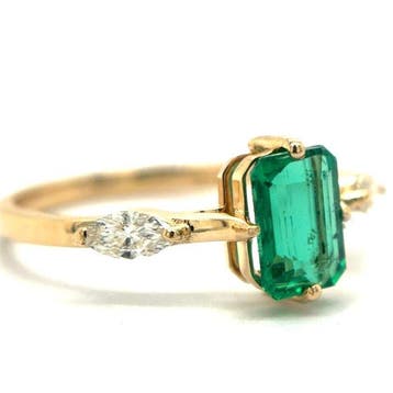 Ring - 14 karaat Geel goud - 1.15ct. tw. Smaragd - Diamant