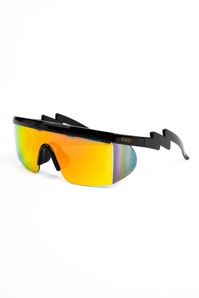 KIMU® Skibril Zonnebril Zwart Montuur Oranje Spiegelglazen F, Hobby en Vrije tijd, Feestartikelen, Nieuw, Ophalen of Verzenden