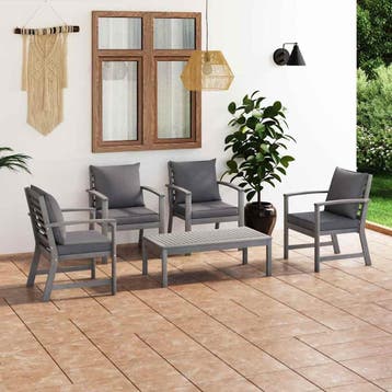vidaXL 5-delige Loungeset met kussens massief acaciahout, Verzenden, Nieuw, Loungeset