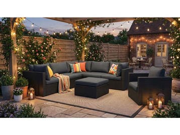 Veiling - Loungeset EIVISSA | 7-delig | Wicker | zwart + ant, Tuin en Terras, Nieuw