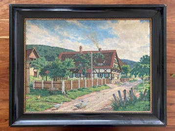Deutsche Schule (XX), signed Baudrexel - Dorfidyll, Antiek en Kunst