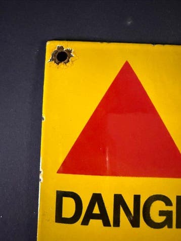 Waarschuwingsbord - Gevaar: Landmijnen - Emaille bord -
