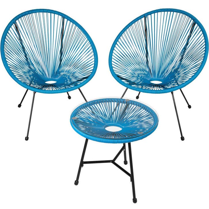 tectake Set van 2 stoelen Santana met tafel - blauw, Jardin & Terrasse, Ensembles de jardin, Envoi