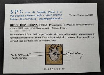 Anciens états italiens - Sardaigne 1862 - 10c Jaune