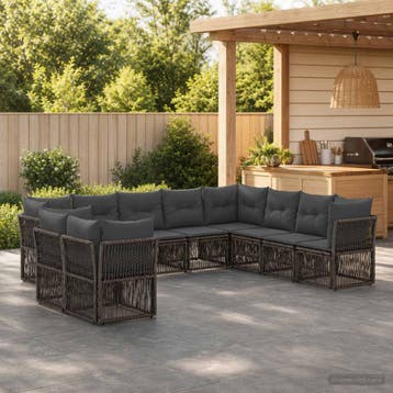 vidaXL Tuinbank Set 10 st Grijs poly rattan, Verzenden, Nieuw
