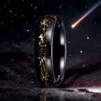 Galaxy TUNGSTEN RING met meteoriet- en goudinlays.