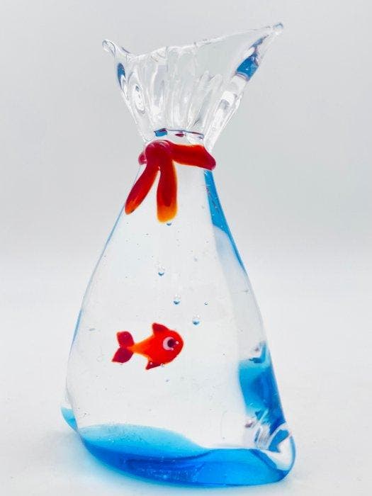 Guidotti - sculptuur, Sacchetto con pesce rosso - 7 cm -, Antiquités & Art, Antiquités | Verre & Cristal