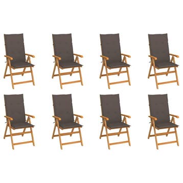 vidaXL Verstelbare klapstoelen met kussens, 8 stuks, massief, Verzenden