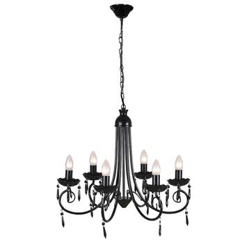 vidaXL Plafondlamp kroonluchter 6 lampjes zwart, Maison & Meubles, Lampes | Lustres, Verzenden
