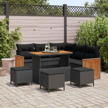 vidaXL Tuinbank Set 9 st 9-Aantal zitplaatsen Zwart, Verzenden, Nieuw