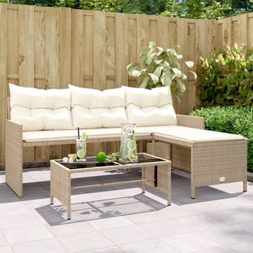 vidaXL Tuinbank met tafel en kussens L-vormig poly rattan, Verzenden