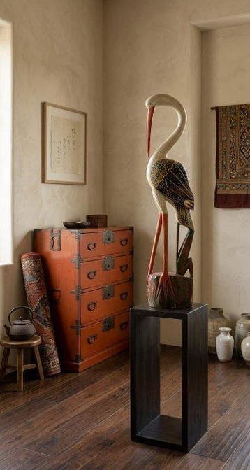 Beeld, L’airone elegante - 80 cm - Hout - 2000