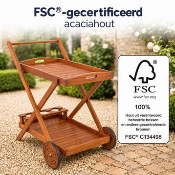 Veiling - Serveerwagen van acaciahout met wielen, Nieuw