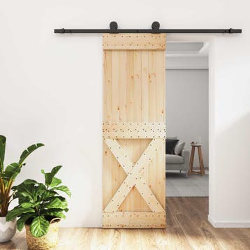 vidaXL Schuifdeur Naturel en Zwart 70 x 210 cm Massief Pine, Doe-het-zelf en Bouw, Verzenden, Nieuw