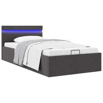 vidaXL Bedframe met opslag en LED stof donkergrijs 90x200 cm, Verzenden