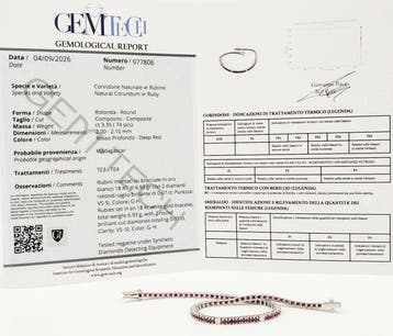 Armband - 18 karaat Witgoud Robijn - Diamant, Handtassen en Accessoires, Nieuw