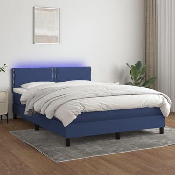 vidaXL Boxspring met matras en LED stof blauw 140x200 cm, Verzenden