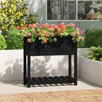 vidaXL Plantenbak met schap 82,5x34,5x81 cm massief, Tuin en Terras, Verzenden, Nieuw