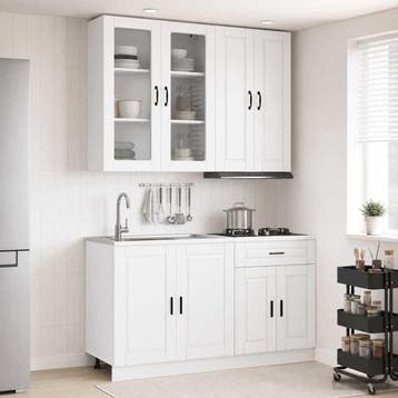 vidaXL Keukenblok PORTO 4 st Hoogglans Wit Bewerkt hout, Huis en Inrichting, Verzenden, Nieuw