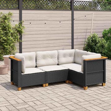 vidaXL 4-delige Loungeset met kussens poly rattan zwart, Verzenden, Loungeset