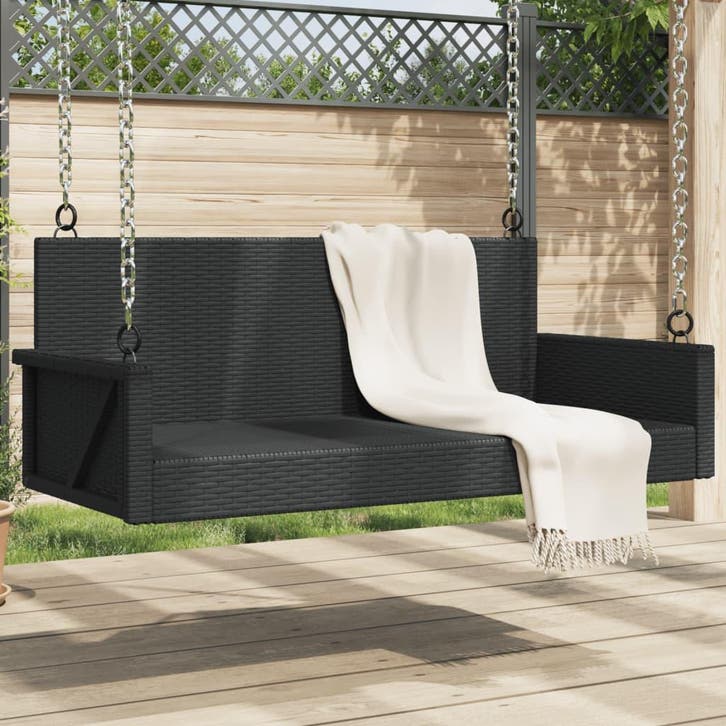 vidaXL Schommelbank 119x56x48 cm poly rattan zwart, Tuin en Terras, Tuinsets en Loungesets, Nieuw, Verzenden