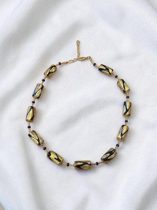 glas - Halsketting - Ketting in glas en goud 24kt, Antiek en Kunst, Antiek | Glaswerk en Kristal