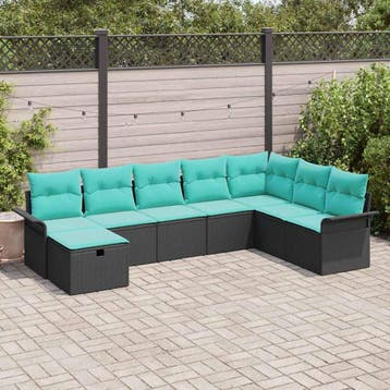 vidaXL Tuinbank Set met kussen met opslag 8 pcs Zwart Poly, Verzenden, Nieuw