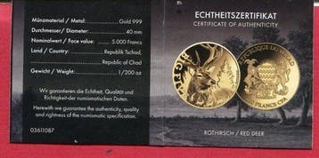 Tsjaad. 5000 Francs 2020 - Big Five - Red Deer (Zonder