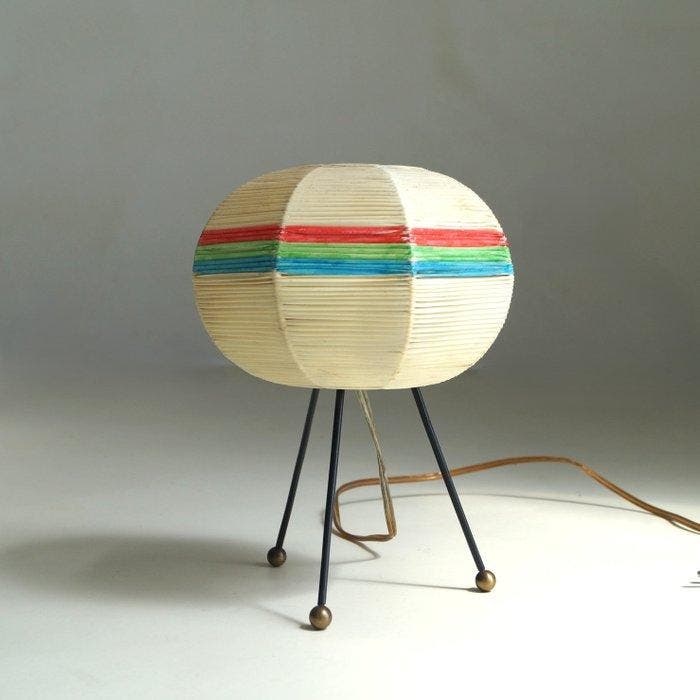 Tafellamp - Raffia, Metaal - Italiaanse nachtlamp, Antiquités & Art, Art | Objets design